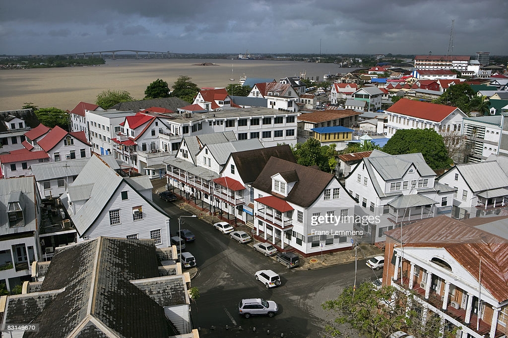 Suriname, Paramaribo, Unesco World Heritage Site. The historic inner city. View from clock-tower.